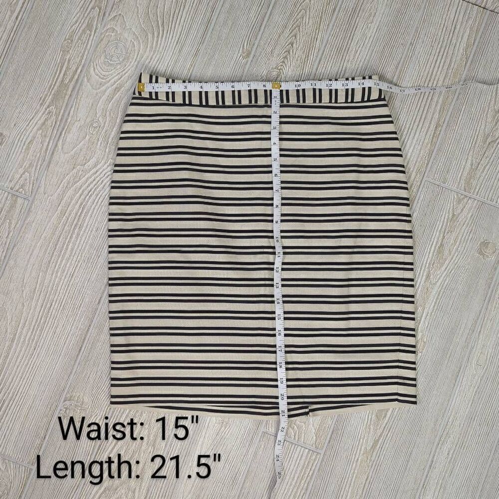 Loft Womens Size 6 Skirt Black Cream Stripe Back Zipper Slit Cotton Stretch NWT - Picture 8 of 8